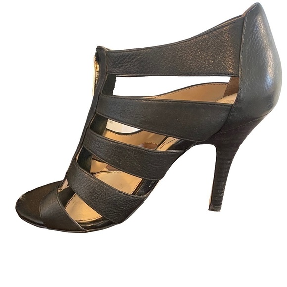 Isola Steffi Cage Front Gold Zip Black Heeled Leather Pumps Size 8 - Picture 7 of 12